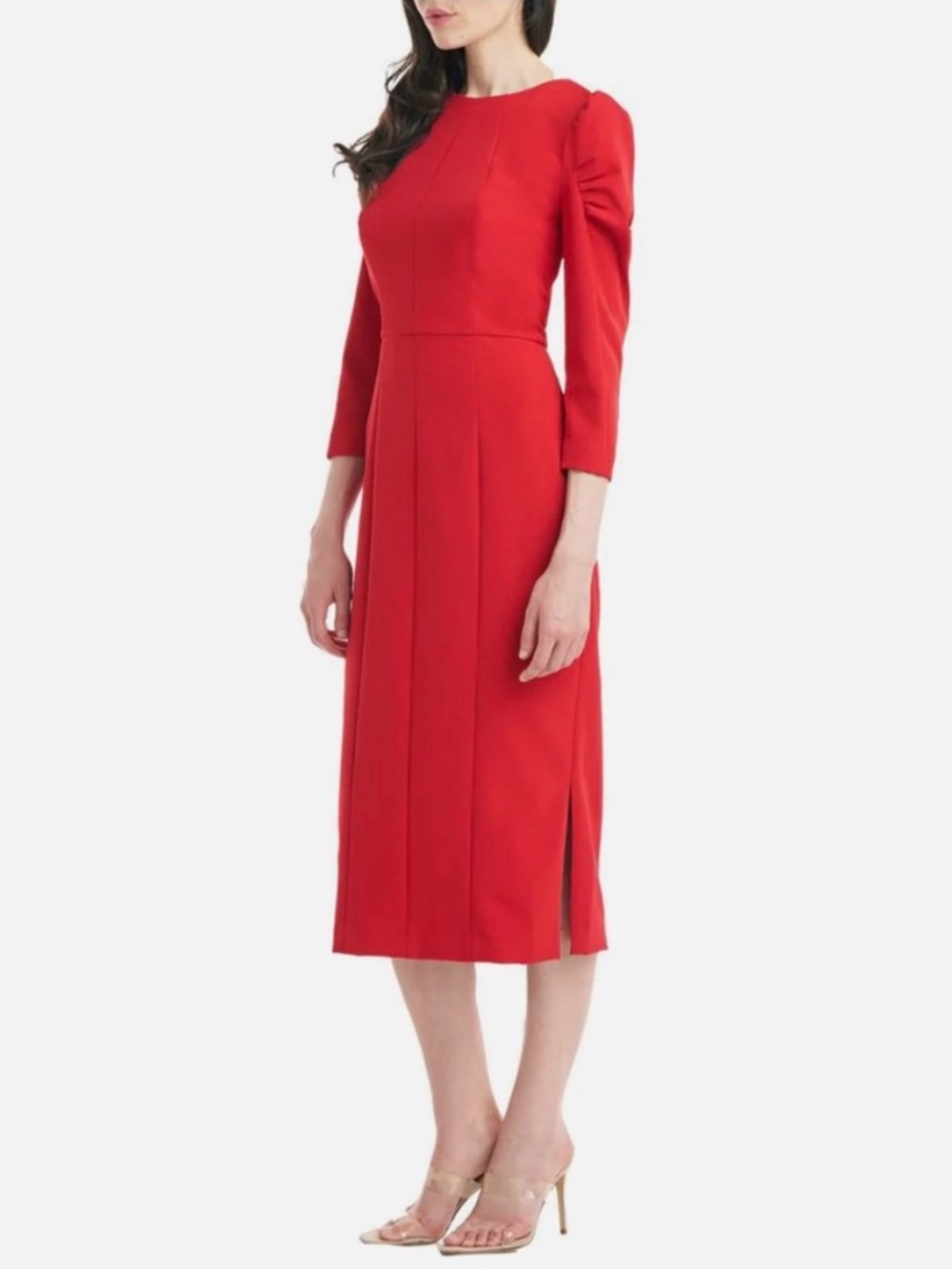 Kay Unger Puff Sleeve Red Sheath Dress